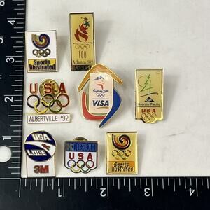 Lot x8 USA Olympic Sponsor Pins Visa Ricoh 3M Xerox Sports Illustrated 1992–2000